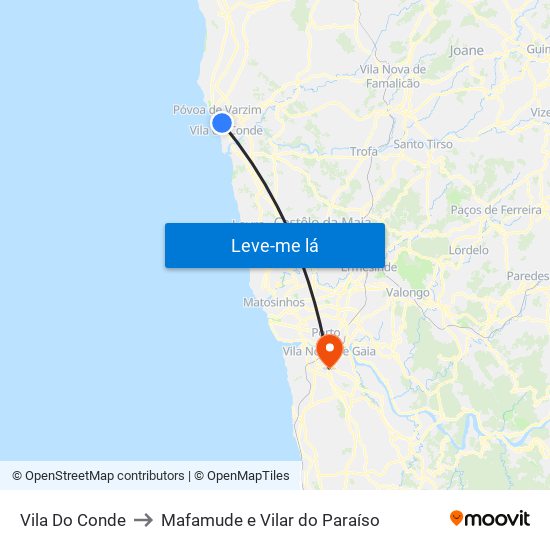 Vila Do Conde to Mafamude e Vilar do Paraíso map