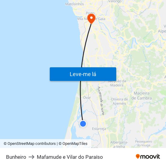 Bunheiro to Mafamude e Vilar do Paraíso map