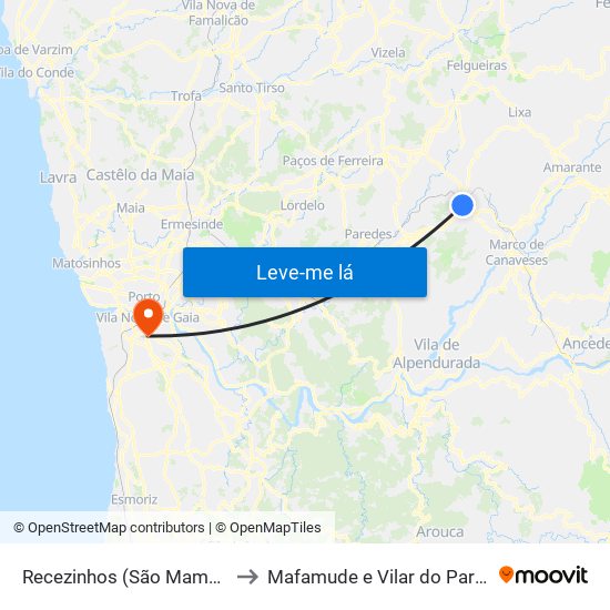 Recezinhos (São Mamede) to Mafamude e Vilar do Paraíso map