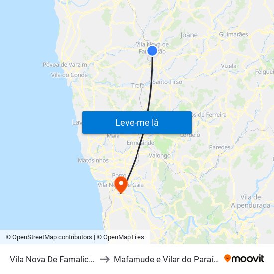 Vila Nova De Famalicão to Mafamude e Vilar do Paraíso map