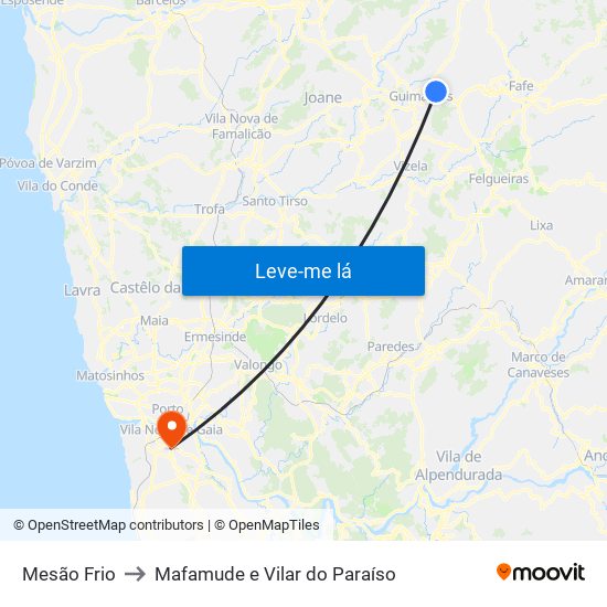 Mesão Frio to Mafamude e Vilar do Paraíso map