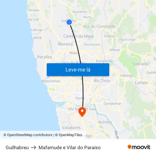 Guilhabreu to Mafamude e Vilar do Paraíso map