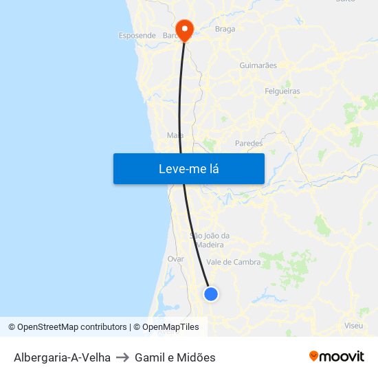 Albergaria-A-Velha to Gamil e Midões map