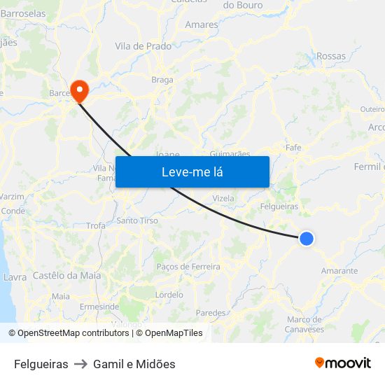 Felgueiras to Gamil e Midões map