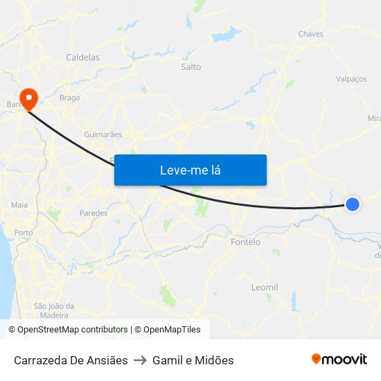 Carrazeda De Ansiães to Gamil e Midões map