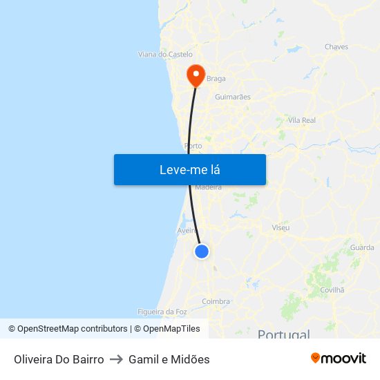 Oliveira Do Bairro to Gamil e Midões map