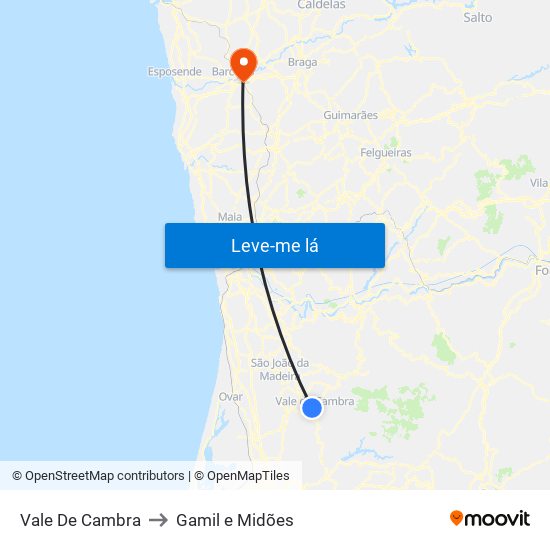 Vale De Cambra to Gamil e Midões map