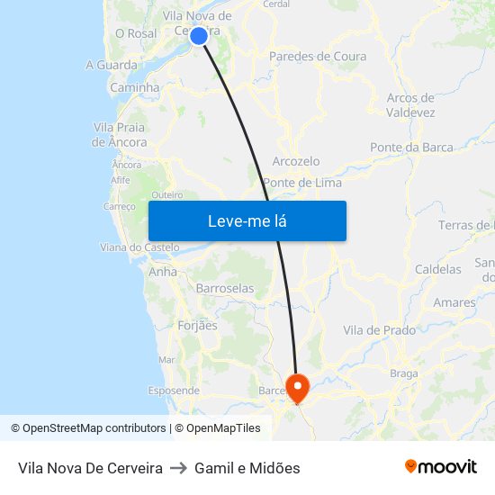 Vila Nova De Cerveira to Gamil e Midões map