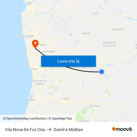 Vila Nova De Foz Côa to Gamil e Midões map