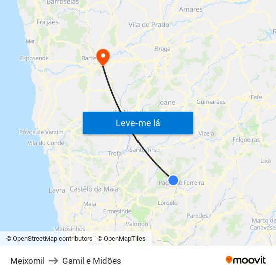 Meixomil to Gamil e Midões map