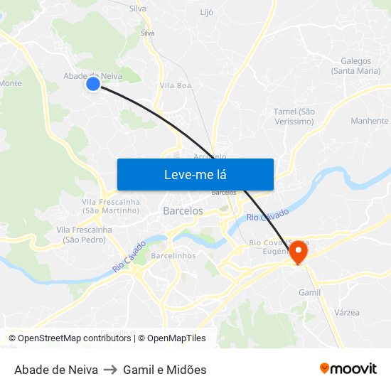 Abade de Neiva to Gamil e Midões map