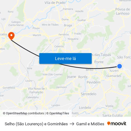 Selho (São Lourenço) e Gominhães to Gamil e Midões map