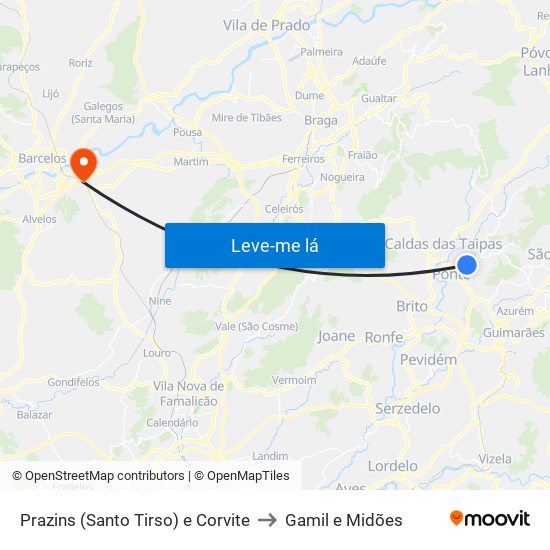 Prazins (Santo Tirso) e Corvite to Gamil e Midões map