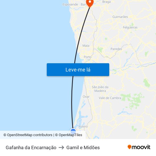 Gafanha da Encarnação to Gamil e Midões map