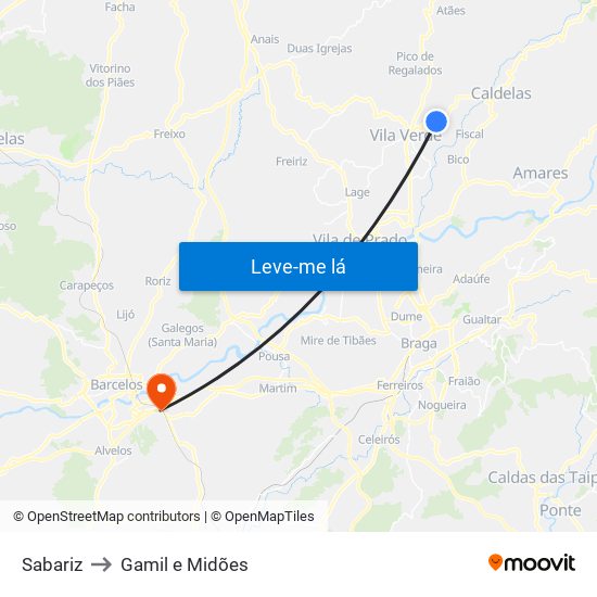 Sabariz to Gamil e Midões map
