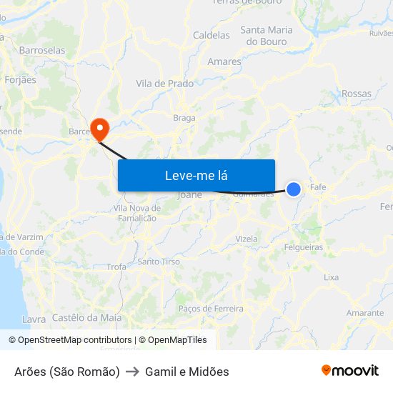 Arões (São Romão) to Gamil e Midões map