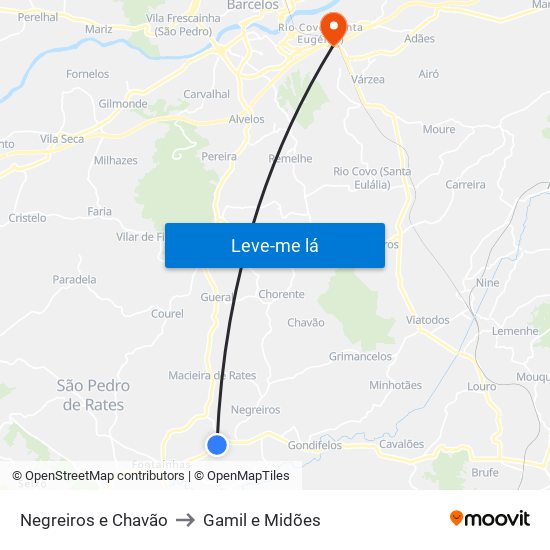 Negreiros e Chavão to Gamil e Midões map
