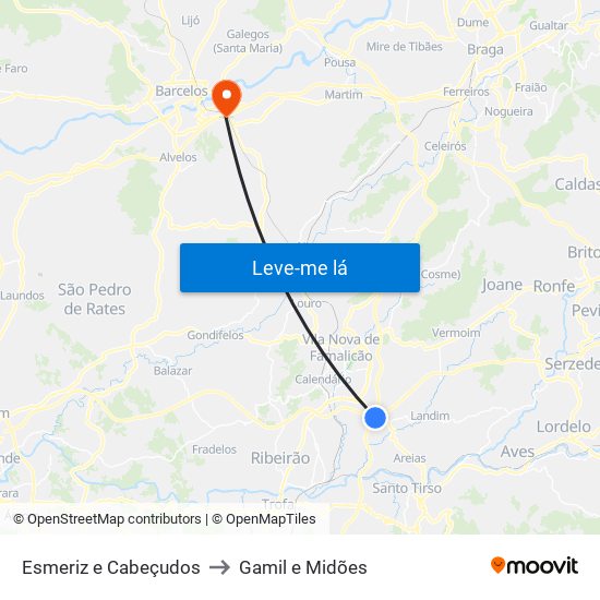 Esmeriz e Cabeçudos to Gamil e Midões map