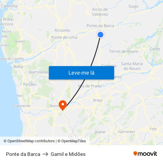 Ponte da Barca to Gamil e Midões map