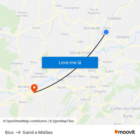 Bico to Gamil e Midões map