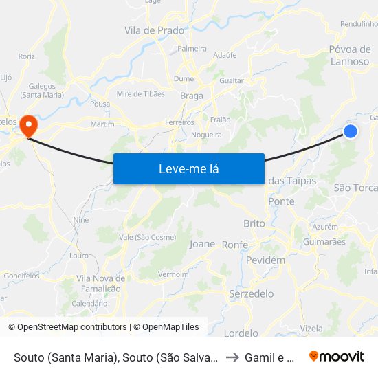 Souto (Santa Maria), Souto (São Salvador) e Gondomar to Gamil e Midões map