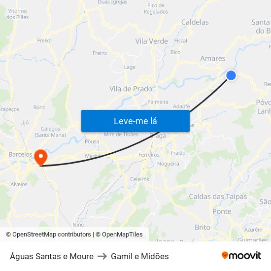 Águas Santas e Moure to Gamil e Midões map