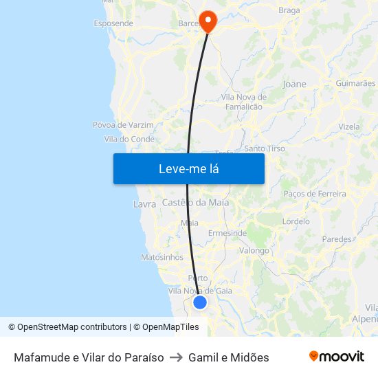 Mafamude e Vilar do Paraíso to Gamil e Midões map