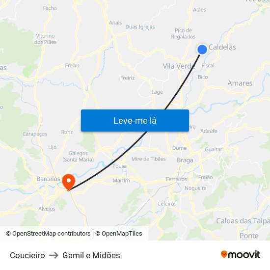Coucieiro to Gamil e Midões map