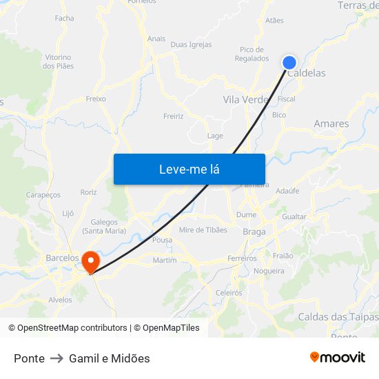 Ponte to Gamil e Midões map