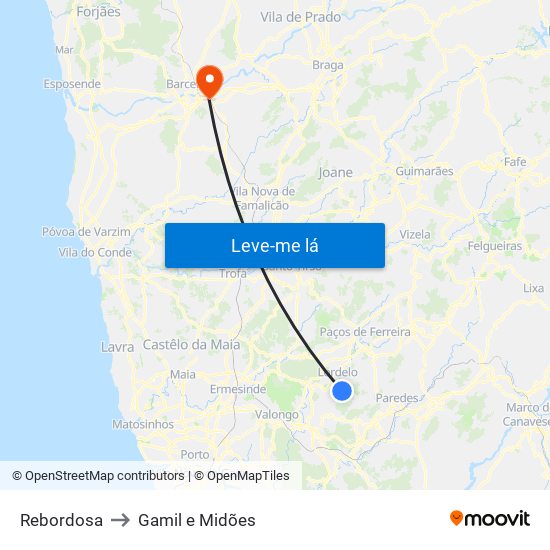 Rebordosa to Gamil e Midões map