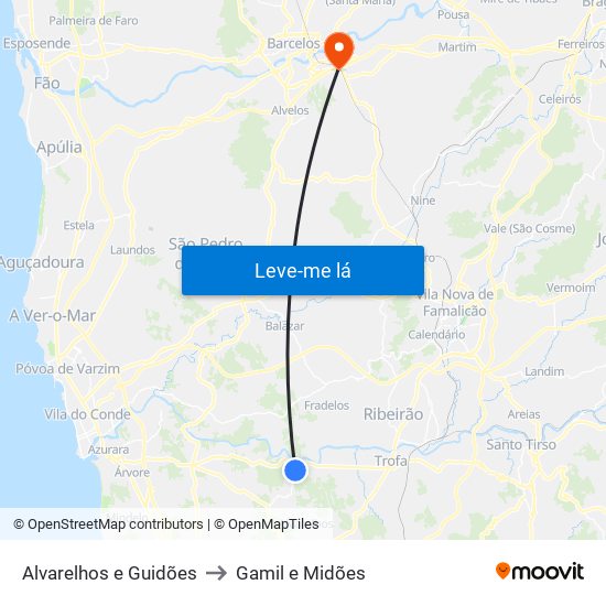 Alvarelhos e Guidões to Gamil e Midões map