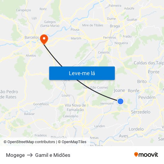 Mogege to Gamil e Midões map