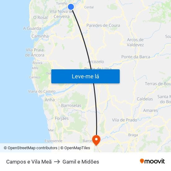 Campos e Vila Meã to Gamil e Midões map