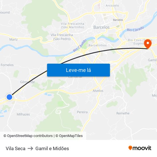 Vila Seca to Gamil e Midões map