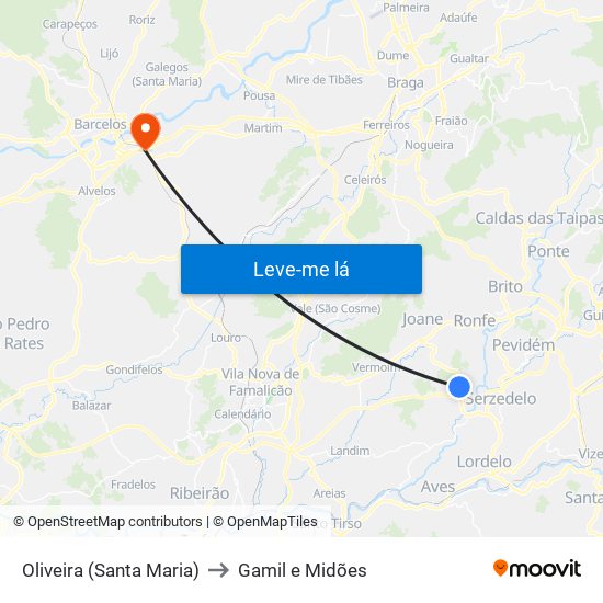 Oliveira (Santa Maria) to Gamil e Midões map