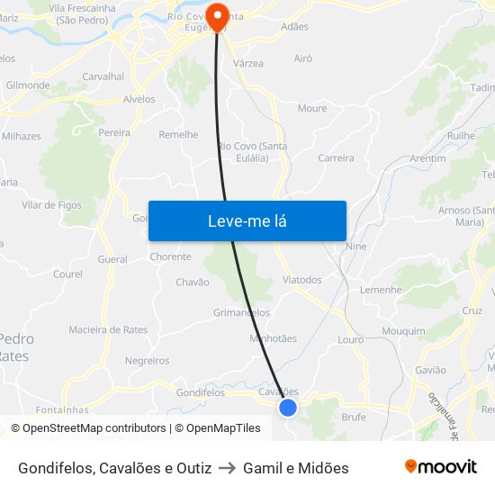 Gondifelos, Cavalões e Outiz to Gamil e Midões map