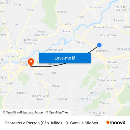 Cabreiros e Passos (São Julião) to Gamil e Midões map