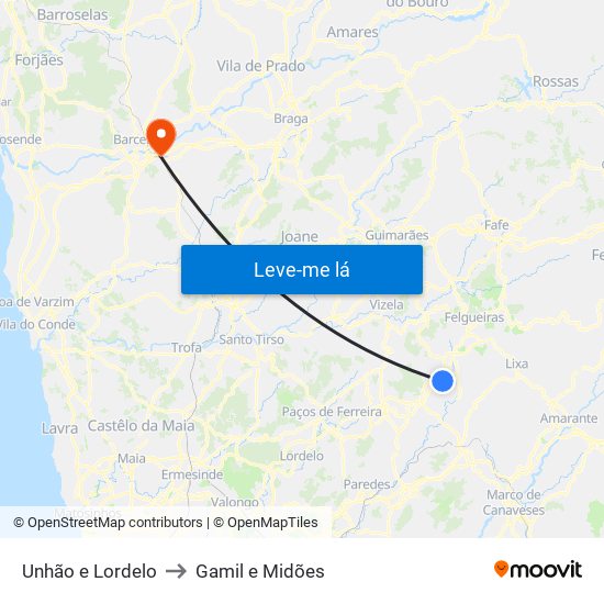 Unhão e Lordelo to Gamil e Midões map