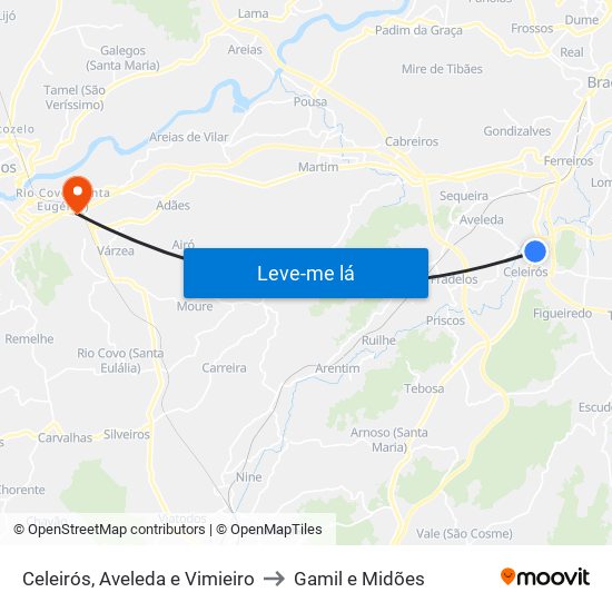 Celeirós, Aveleda e Vimieiro to Gamil e Midões map