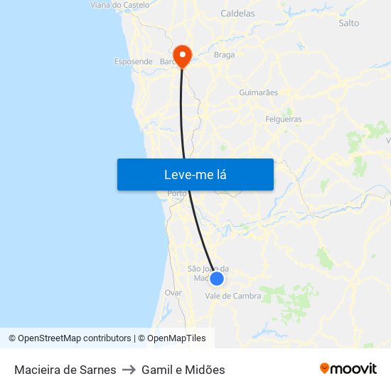 Macieira de Sarnes to Gamil e Midões map