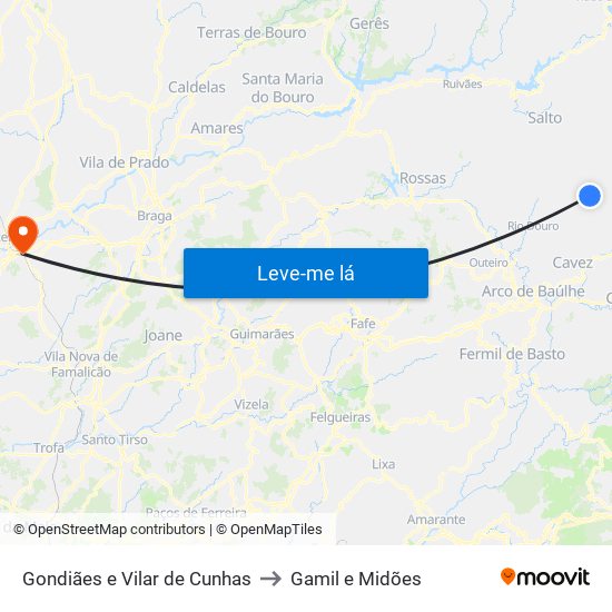 Gondiães e Vilar de Cunhas to Gamil e Midões map