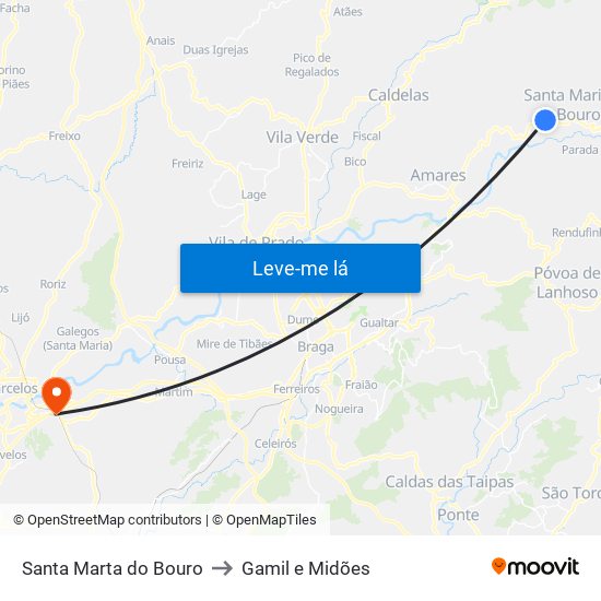 Santa Marta do Bouro to Gamil e Midões map