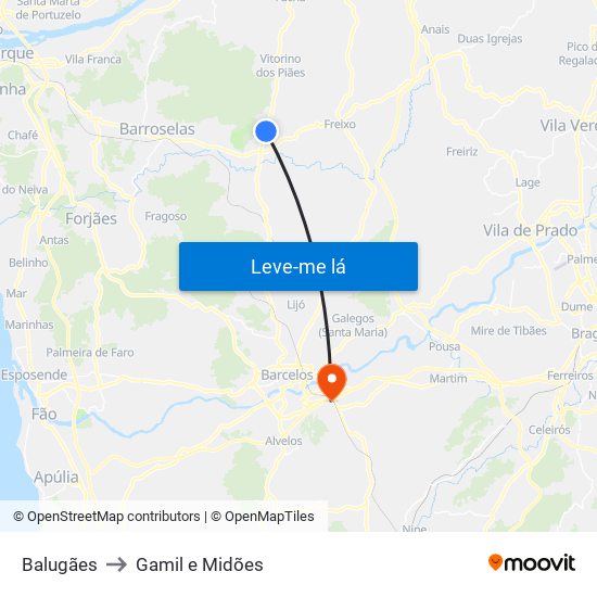 Balugães to Gamil e Midões map