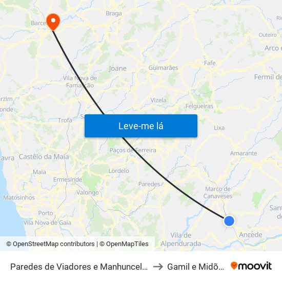 Paredes de Viadores e Manhuncelos to Gamil e Midões map