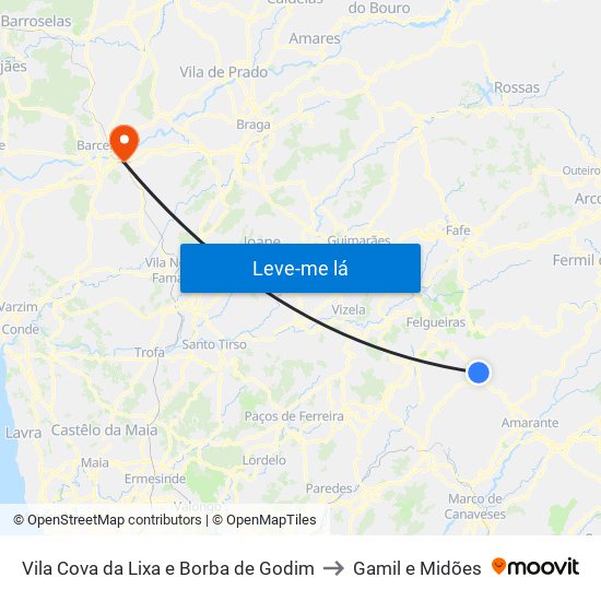 Vila Cova da Lixa e Borba de Godim to Gamil e Midões map