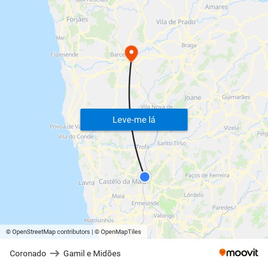 Coronado to Gamil e Midões map