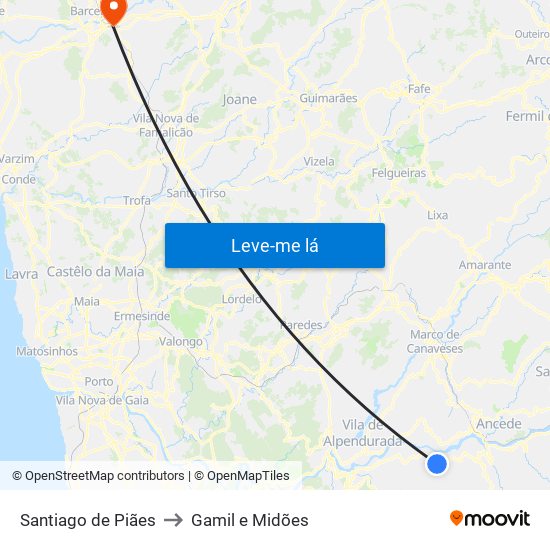 Santiago de Piães to Gamil e Midões map