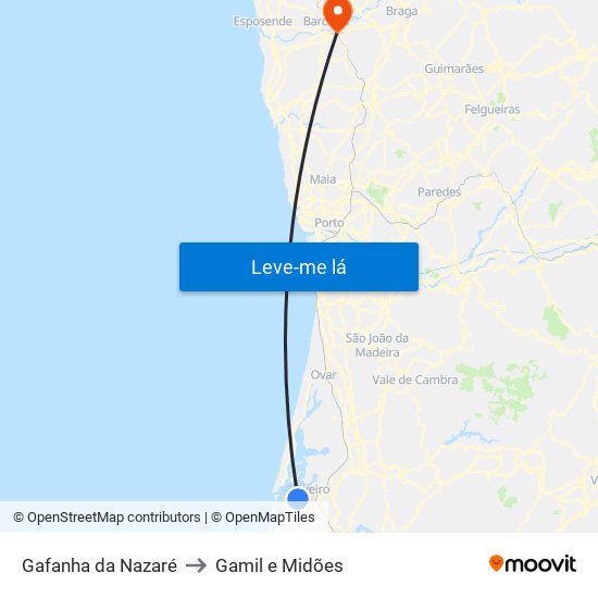 Gafanha da Nazaré to Gamil e Midões map