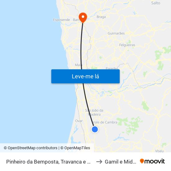 Pinheiro da Bemposta, Travanca e Palmaz to Gamil e Midões map