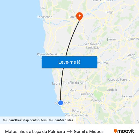 Matosinhos e Leça da Palmeira to Gamil e Midões map